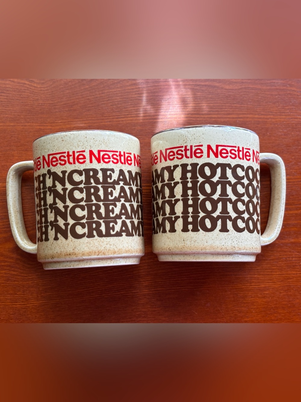 Vintage Nestlé Cocoa Mugs Rich ‘N Creamy Brown Speckled Set of Two